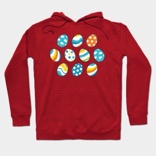 Egg Pattern | Blue Yellow Orange | Stripes Clouds Flowers Dots | Brown Hoodie